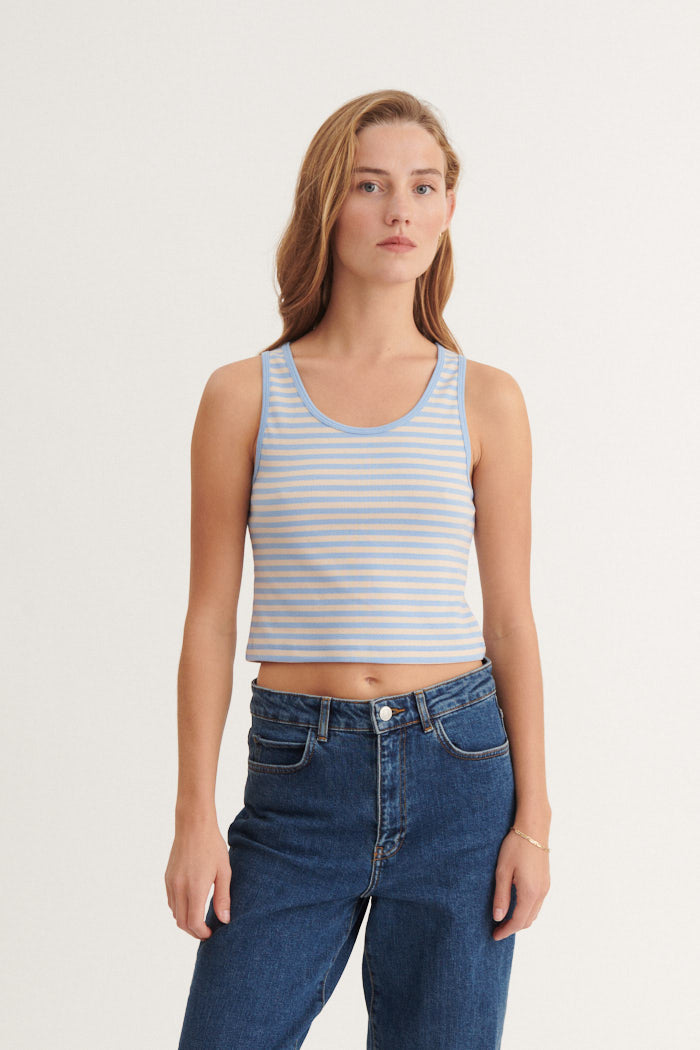 Basic Apparel Ludmilla Stripe Crop Tank Toppe 785 Frozen fjord / smoke gray